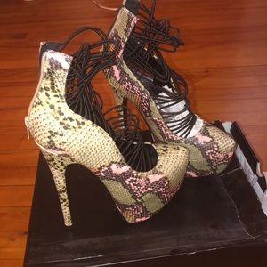 Snakeskin platform heels